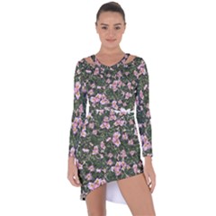 Pink Flowers Leaves Spring Garden Asymmetric Cut-out Shift Dress by Pakrebo