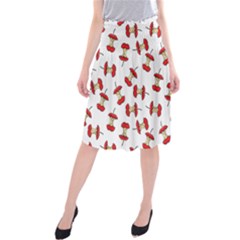 Red Apple Core Funny Retro Pattern Half On White Background Midi Beach Skirt by genx