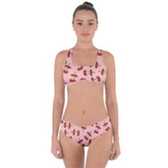 Red Apple Core Funny Retro Pattern Half Eaten On Pastel Orange Background Criss Cross Bikini Set by genx