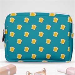 Toast With Cheese Funny Retro Pattern Turquoise Green Background Make Up Pouch (medium) by genx