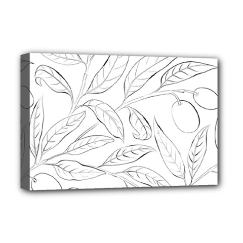 Organic Olive Leaves Pattern Hand Drawn Black And White Deluxe Canvas 18  X 12  (stretched) by genx