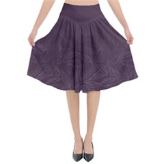 Organic Olive Leaves Pattern Hand Drawn Purple Red Wine Flared Midi Skirt by genx