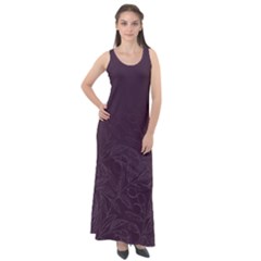 Organic Olive Leaves Pattern Hand Drawn Purple Red Wine Sleeveless Velour Maxi Dress by genx