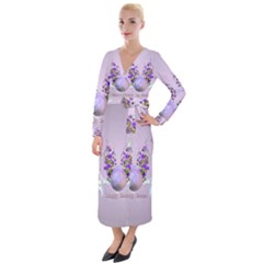 Happy Easter, Easter Egg With Flowers In Soft Violet Colors Velvet Maxi Wrap Dress by FantasyWorld7