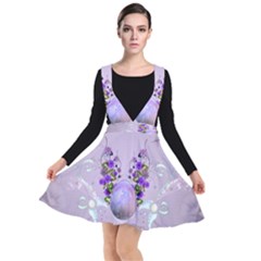 Happy Easter, Easter Egg With Flowers In Soft Violet Colors Plunge Pinafore Dress by FantasyWorld7