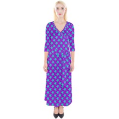 Turquoise Stars Pattern On Purple Quarter Sleeve Wrap Maxi Dress by BrightVibesDesign