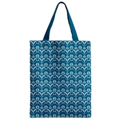 Easter Damask Pattern Deep Teal Blue And White Zipper Classic Tote Bag by emilyzragz