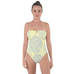 Spring Dahlia Print - Pale Yellow & Light Blue Tie Back One Piece Swimsuit by WensdaiAmbrose