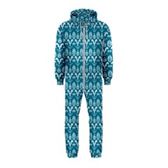 Easter Damask Pattern Deep Teal Blue And White Hooded Jumpsuit (kids) by emilyzragz