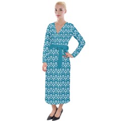 Easter Damask Pattern Deep Teal Blue And White Velvet Maxi Wrap Dress by emilyzragz