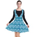 Easter Damask Pattern Deep Teal Blue and White Plunge Pinafore Dress View1