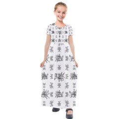 Black And White Ethnic Design Print Kids  Short Sleeve Maxi Dress by dflcprintsclothing