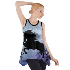 Wonderful Black Horse Silhouette On Vintage Background Side Drop Tank Tunic by FantasyWorld7