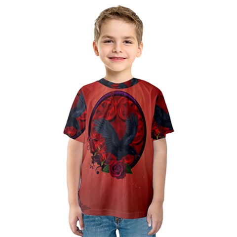 The Crow With Roses Kids  Sport Mesh Tee by FantasyWorld7