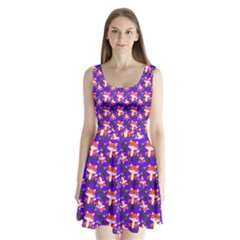 Fox And Trees Pattern Blue Split Back Mini Dress  by snowwhitegirl