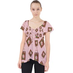 Shopping Bag Pattern Pink Lace Front Dolly Top by snowwhitegirl