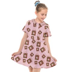 Shopping Bag Pattern Pink Kids  Short Sleeve Shirt Dress by snowwhitegirl