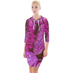 Tropical Pink Leaves Quarter Sleeve Hood Bodycon Dress by snowwhitegirl