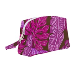 Tropical Pink Leaves Wristlet Pouch Bag (medium) by snowwhitegirl