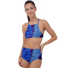 Tropical Blue Leaves High Waist Tankini Set by snowwhitegirl