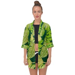 Tropical Green Leaves Open Front Chiffon Kimono by snowwhitegirl