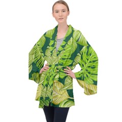 Tropical Green Leaves Velvet Kimono Robe by snowwhitegirl