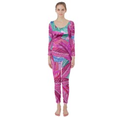 Leaves Tropical Reason Stamping Long Sleeve Catsuit by Pakrebo