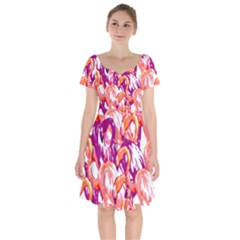 Flamingos Short Sleeve Bardot Dress by StarvingArtisan