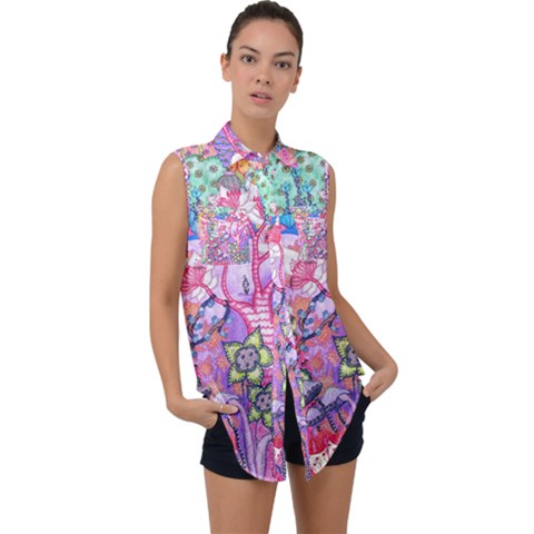 Trippy Forest Full Version Sleeveless Chiffon Button Shirt by okhismakingart