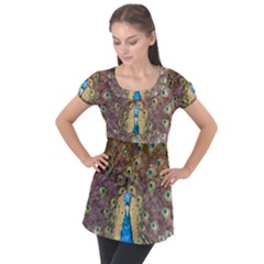 Peacock Feather Peacock Feather Puff Sleeve Tunic Top by Pakrebo