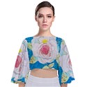 Favorite Rose Watercolor   Tie Back Butterfly Sleeve Chiffon Top View1