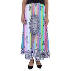 Striped Flower Flared Maxi Skirt by okhismakingart