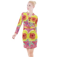 Reid Hall Rose Watercolor Button Long Sleeve Dress by okhismakingart