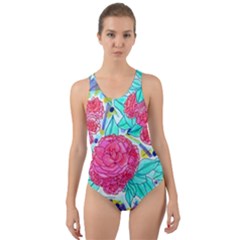 Roses And Movie Theater Carpet Cut-out Back One Piece Swimsuit by okhismakingart