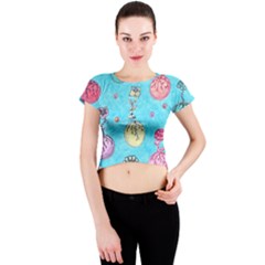 Flower Orbs  Crew Neck Crop Top by okhismakingart