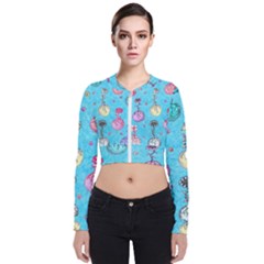 Flower Orbs  Long Sleeve Zip Up Bomber Jacket by okhismakingart