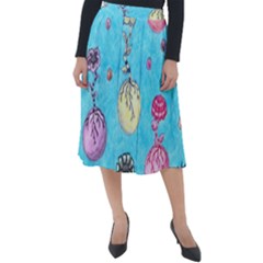 Flower Orbs  Classic Velour Midi Skirt  by okhismakingart