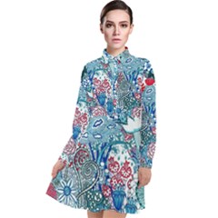 Floral Jungle Blue Long Sleeve Chiffon Shirt Dress by okhismakingart