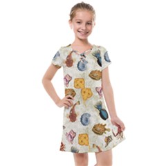 Sea World Vintage Pattern Kids  Cross Web Dress by Valentinaart