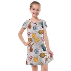 Sea World Vintage Pattern Kids  Cross Web Dress by Valentinaart