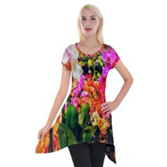 Orchids In The Market Short Sleeve Side Drop Tunic by okhismakingart