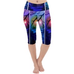 Moon And Locust Tree Collage Lightweight Velour Cropped Yoga Leggings by okhismakingart