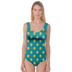 Toast With Cheese Pattern Turquoise Green Background Retro Funny Food Princess Tank Leotard  by genx