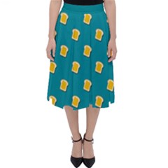 Toast With Cheese Pattern Turquoise Green Background Retro Funny Food Classic Midi Skirt by genx