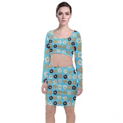 Donuts Pattern With Bites Bright Pastel Blue And Brown Top And Skirt Sets by genx