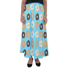 Donuts Pattern With Bites Bright Pastel Blue And Brown Flared Maxi Skirt by genx