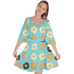 Donuts Pattern With Bites Bright Pastel Blue And Brown Velour Kimono Dress by genx