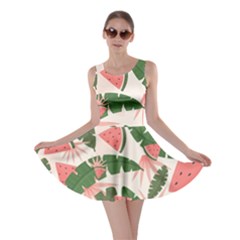 Tropical Watermelon Leaves Pink And Green Jungle Leaves Retro Hawaiian Style Skater Dress by genx