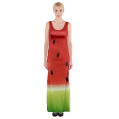 Juicy Paint Texture Watermelon Red And Green Watercolor Maxi Thigh Split Dress by genx