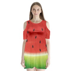 Juicy Paint Texture Watermelon Red And Green Watercolor Shoulder Cutout Velvet One Piece by genx